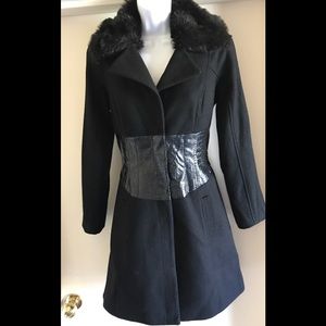NEW Bebe Wool Coat XS Croc Embossed Waist Area